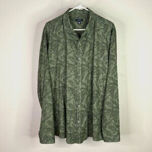 Alfani XXL Green Palm Leaf Pattern Casual Button-Down Long-Sleeve Shirt